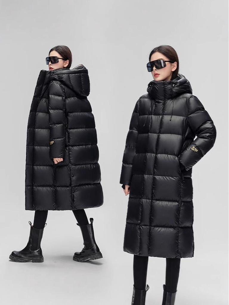 Black Gold Women's Long Goose Down Jacket 2025: Thick Winter Coat, Over-Knee, Unisex Couple Style.