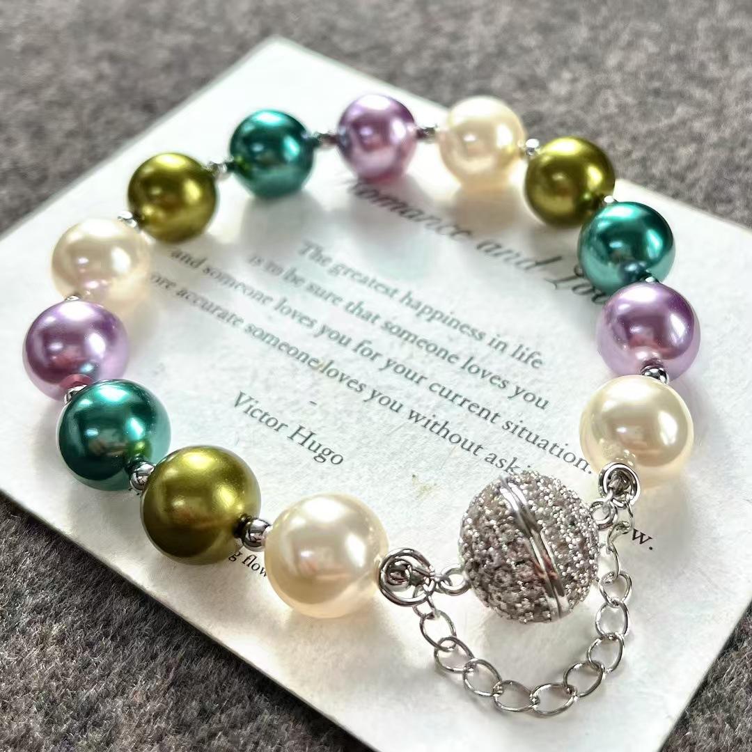 

Vintage High Quality Faux Crystal Pearl Morandi Malachite Green Tahitian Pearl Bracelet Bracelet