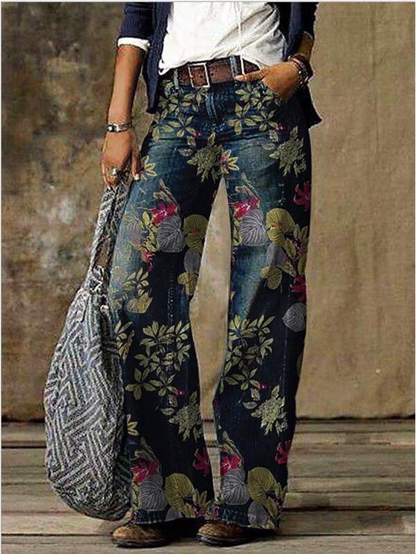

European and American Plus Size Women s Casual Wide Leg Imitation Jeans Medium