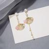 New Fashion Folding Fan Crane Flower Asymmetric Earrings for Women Temperament Long Tassel Dangle Earrings Party Jewelry Gift