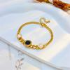 18K Gold Plated Roman Numeral Shell Onyx Bracelet, Dainty Cuban Link Chain Bangle for Women, Trendy Jewelry