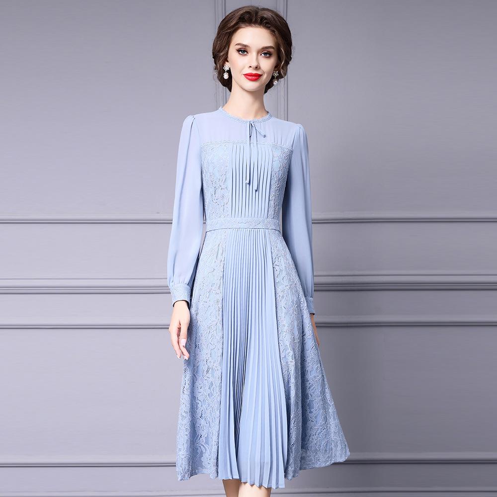 

Zhili Ladies Elegant 2025 Spring A-Line Midi Dress with Long Sleeves M синій