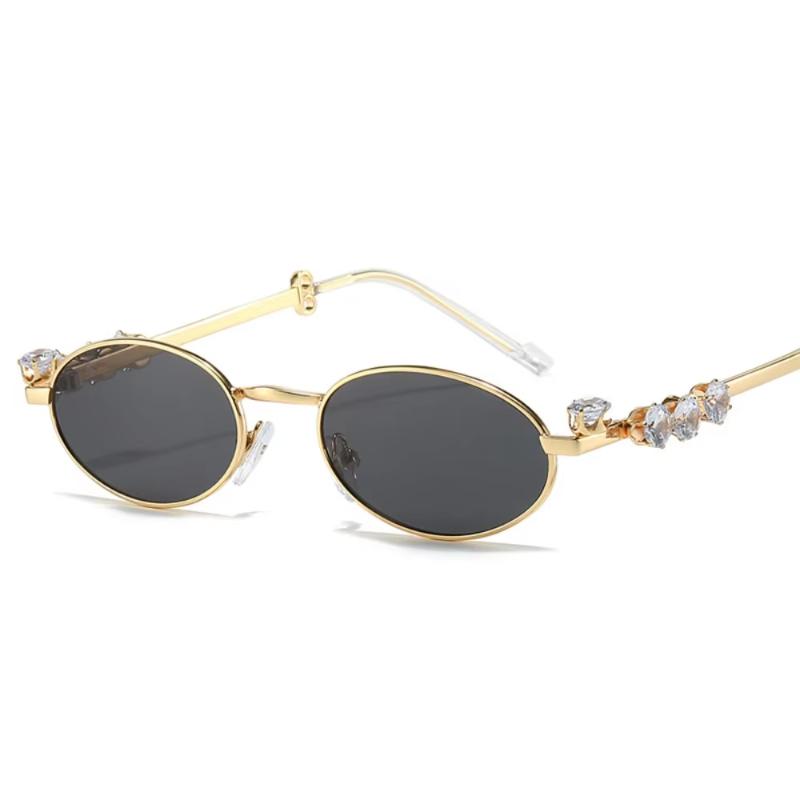 Y2K Vintage Oval Small Frame Sunglasses Women For Female Punk Elegant Brand Designer Sun Glasses Luxury Diamond Metal Eyeglasses