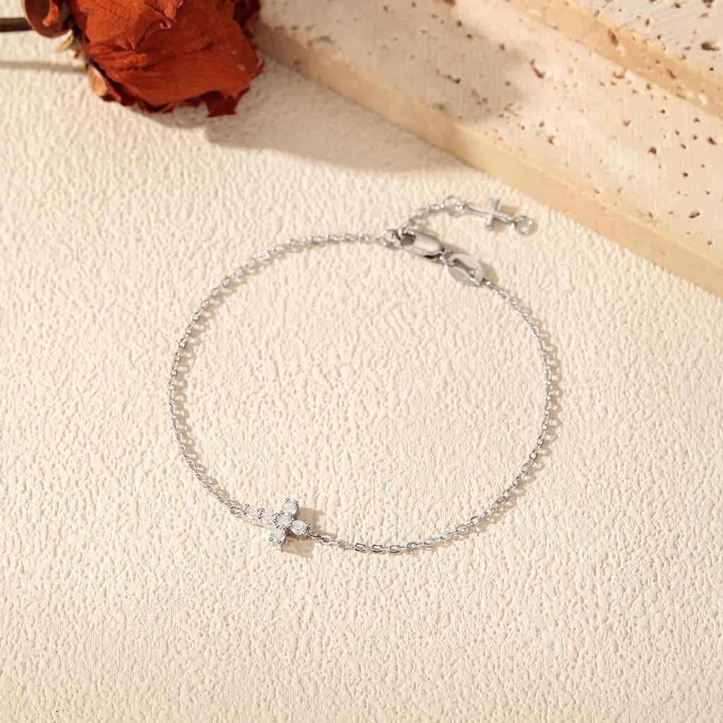 MODIAN Moissanite Bracelets 925 Silver Minimalist Double Cross Sparkling Link Chain Bracelet For Women Fine Jewelry