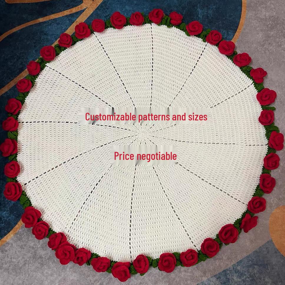 Hand-Knitted Tulip Floral Rose Sofa Throw Blanket