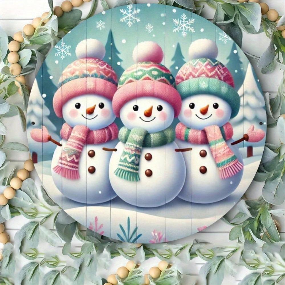 Snowman Metal Sign Wreath Tin Wall Art for Home Bar Farmhouse Decor Iron Round Craft