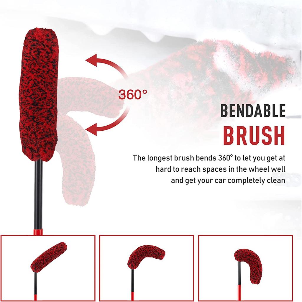 New Car Wheel Cleaning Brush Nylon Car Wheel Rim Detailing Brush with Long Handle Bendable Car Cleaner Brush Synthetic Wool Car