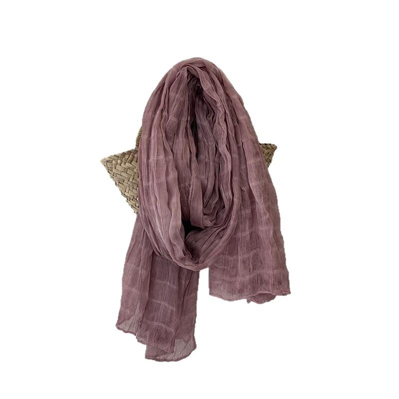 Retro Cotton and Linen Scarf Women's Solid Color Plaid Shawl Silk Scarf Warm Scarf