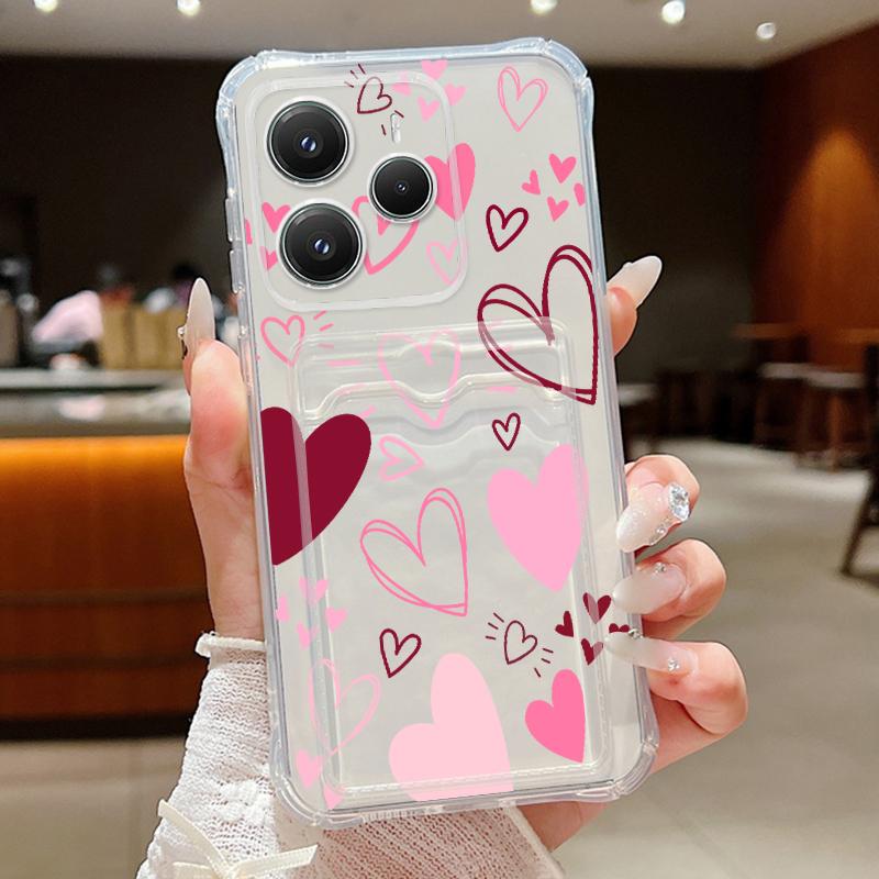 Card Pocket Bag Clear Phone Case For Xiaomi 14T 13T Xiaomi 14T 13T Pro Colorful Love Heart Print Shockproof Soft Silicone Cover