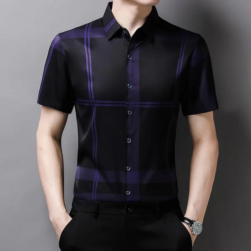 Men's Business Casual Short Sleeve Shirt New No Iron Wrinkle Resistant Top Easy Care Comfortable Fit for Office And Work