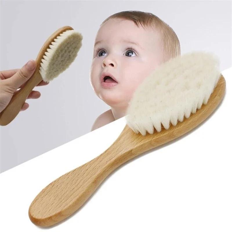 Baby Care Pure Natural Wool Baby Wooden Brush Comb Brush Baby Hairbrush Newborn Hair Brush Infant Comb Head Massager Hair Tools