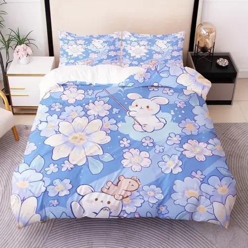 Comforter Pink Blue Cloud Pattern Queen King Size Starry Sky Bedding Set Girls Room Decoration Dream Garden 3 Pcs
