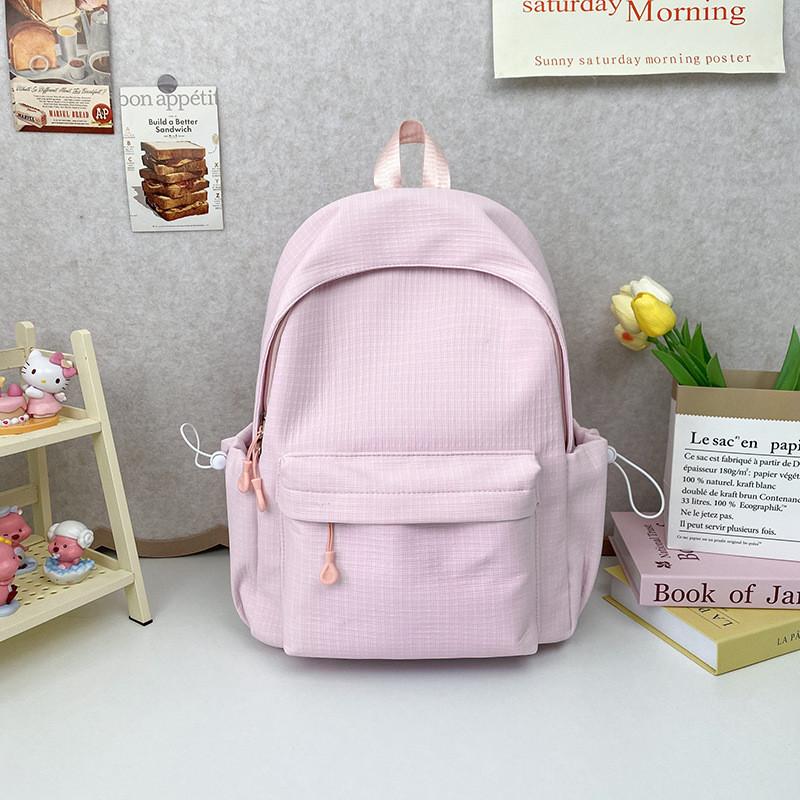 College Girls Solid Color Backpack With Cotton Linen Material And Breathable Design For Daily School Use