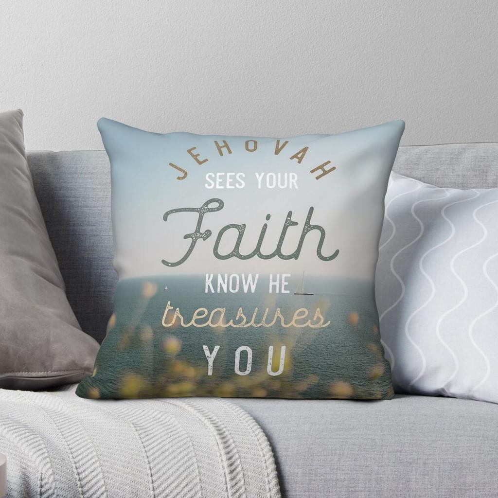 Jehovah Sees Your Faith Pillowcase Polyester Linen Velvet Creative Zip Decor Throw Pillow Case Home Cushion Case