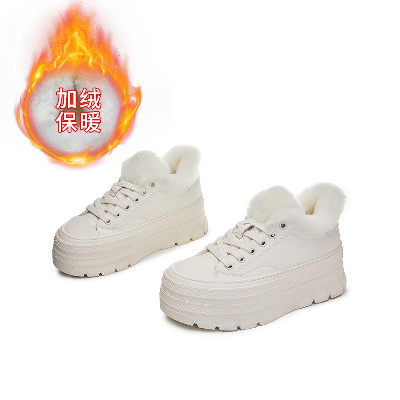 

Leather wool little white shoes women s winter new thick-soled versatile thermal board shoes women s casual shoes versatile women 40 бежевый