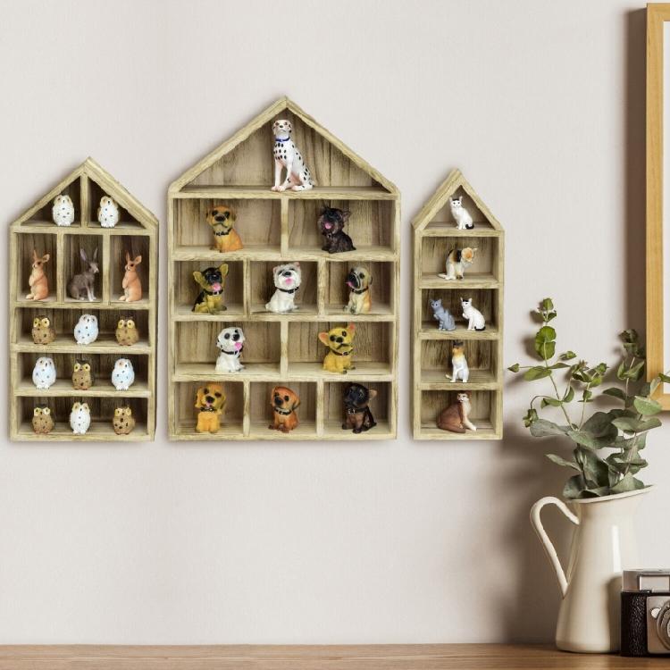 3Piece Wall Mounted Display Shelves Set Wooden Curios Cabinets for Mini Figures Crafts Dustproof Storage Holders