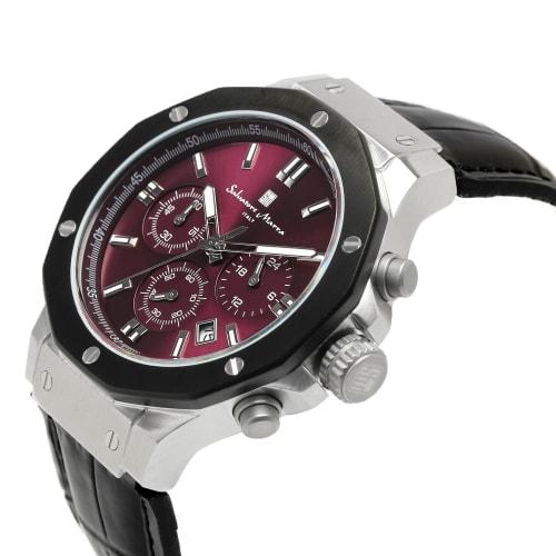 Salvatore Mara Watch Men's Chronograph 10 ATM Water Resistant Leather Strap Business 20th Anniversary Limited Model Silver Purple Black SM18117-SSPL