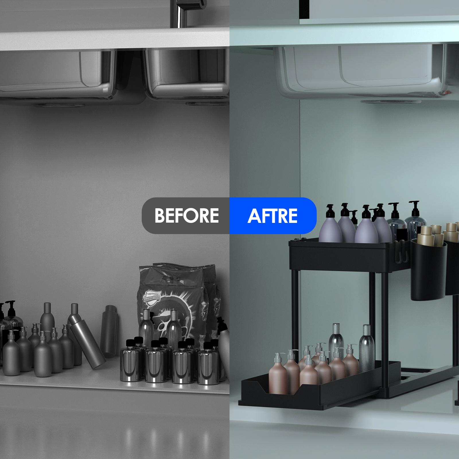 

Органайзер под раковиной, выдвижной органайзер для шкафа, 2-х уровневая выдвижная полка для раковины, полки для хранения в шкафу, место для хранения под раковиной для кухонного шкафа для ванной комнаты