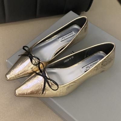 Elegante Spitz zulaufende Pumps mit Schmetterlingsknoten und niedrigem Absatz für Damen, Komfortable, flache Designer-Schuhe, Modische Büroschuhe Zapatos De Mujer