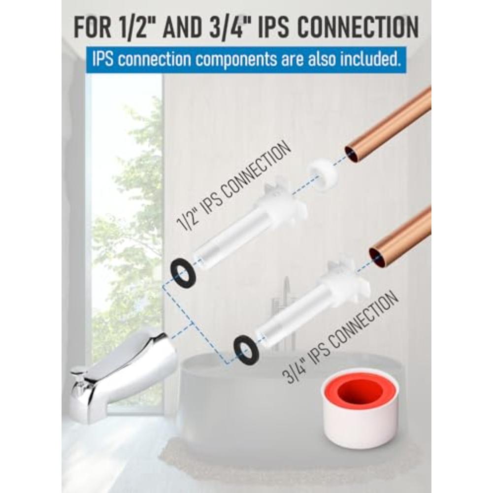 Tub Spout Adapter Kit 7 In 1 with Assembly Tool Compatible with Front Threaded Faucets 12 Copper Pipe 12 34 IPS