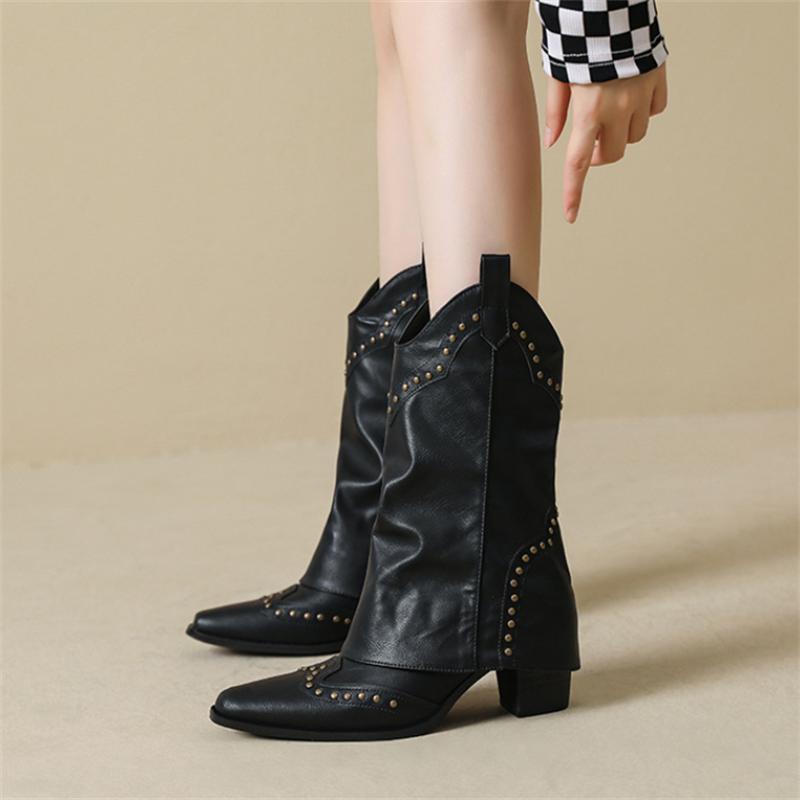 Fashion Woman Western Cowboy Boots Fashion Ladies Elegant Square Heel Long Boots Chelsea Boots Shoes Women's Winter Footwear