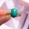 Retro Oval Leaf Edge Fine Turquoise Rings for Women Fashion Diamond Inlay Oval Blue Ring Couple Style Banquet Jewelry Gift