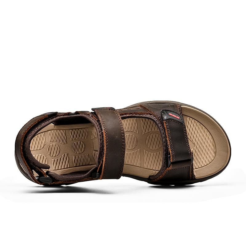 2024 Men Sandals Solid Color Genuine Leather Men Summer Casual Comfortable Open Toe Sandal Soft Beach Footwear Male Men Slippers