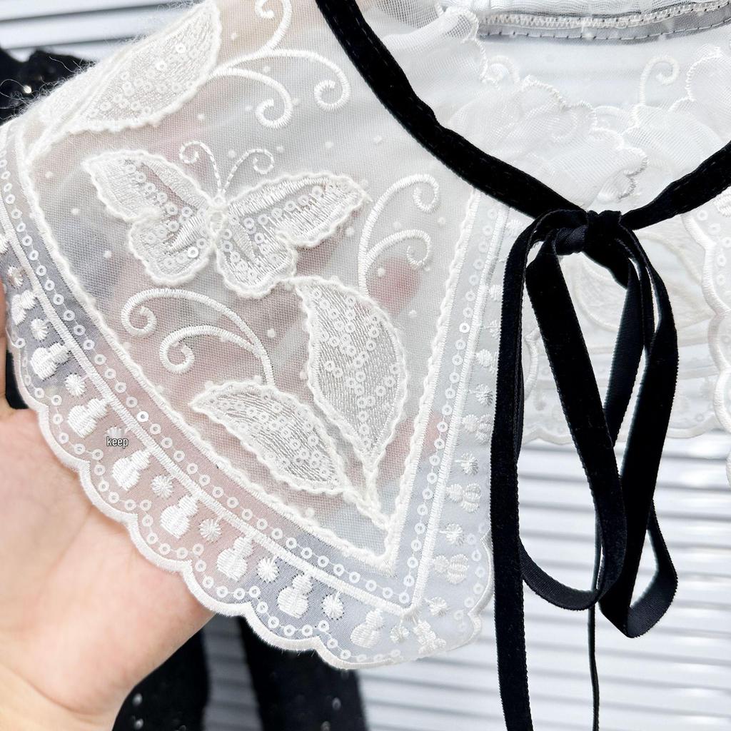 Autumn/Winter Detachable Wool Embroidered Lace Ruffle Collar Dickey