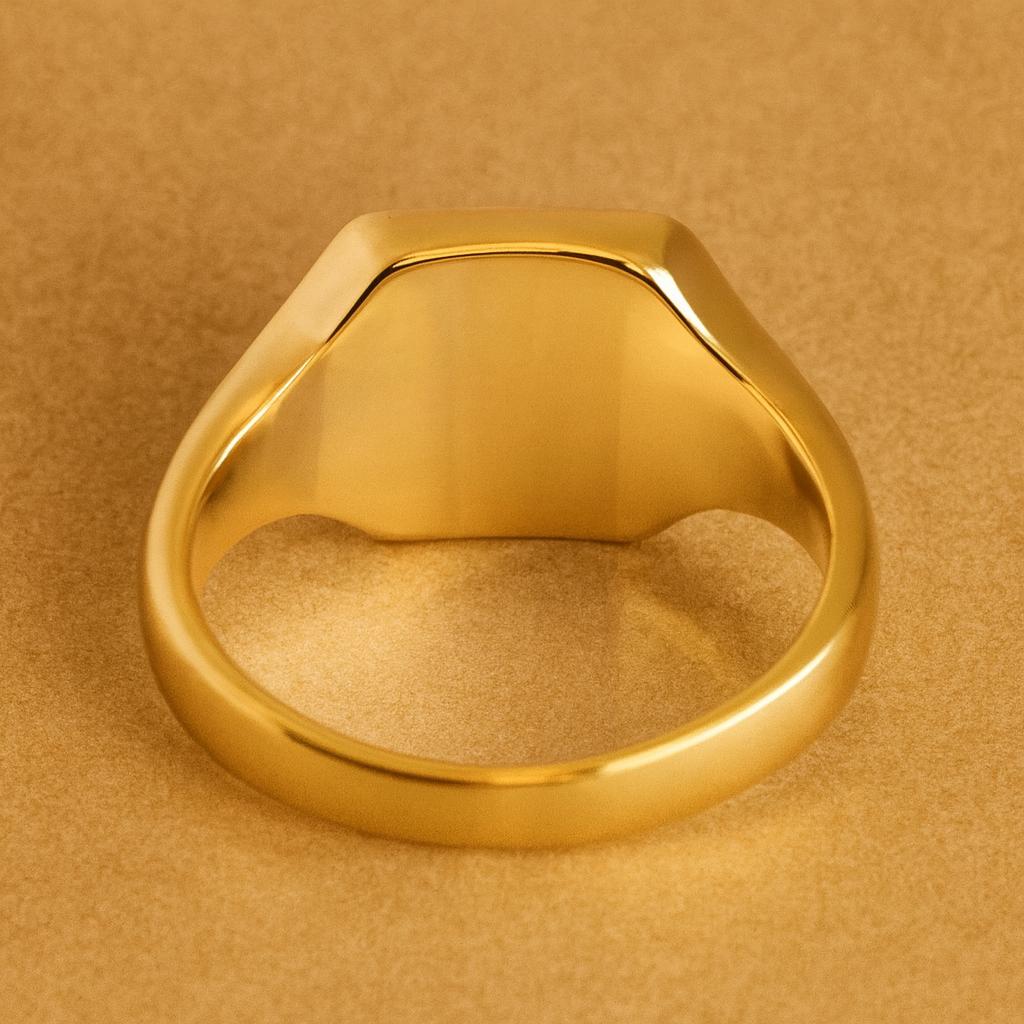 Inel sigiliu pentru bărbați placat cu aur cu onix negru – Bijuterie statement clasică pătrată, cadou pentru el