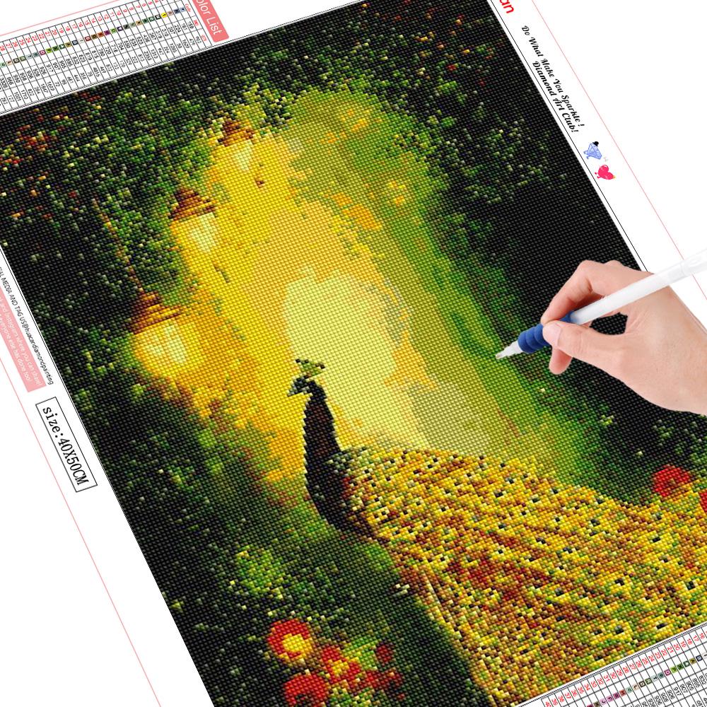 Diamantbroderi Golden Peacock Animal Cross Stitch DIY Diamond Maleri landskap Diamant