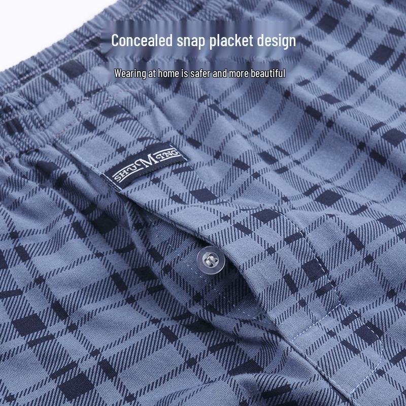 Aro Men's Plus Size High Waist Pure Cotton Plaid Boxer Shorts