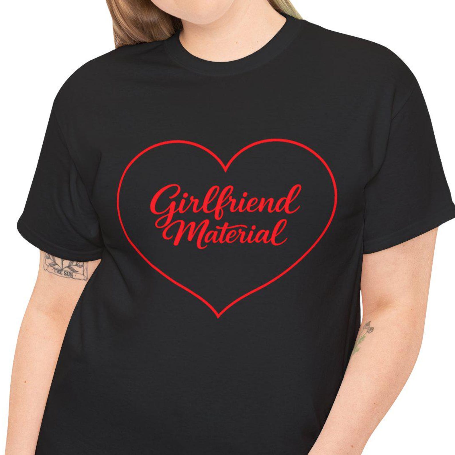 Girlfriend Material heart script Tee | Valentine pink outline design 3XL