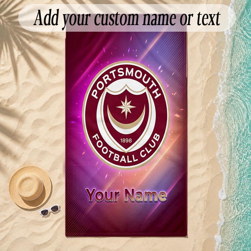 Beach TowelPortsmouth FC Custom Name Text Personalized Soft Towel for Beach Pool Indoor Home Decor Gift