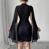 Evropské a americké dámské žebrované šifonové pelerínové bodycon šaty