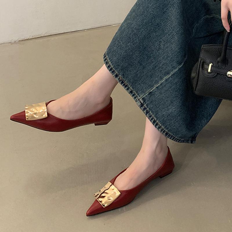 

Pointed single shoes, new summer one-pedal Doudou shoes, low-heeled ladyshoes, shallow-mouth shoes, flat shoes. 40 червоний