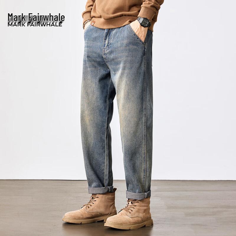 Mark Fairwhale Men's Retro Washed Straight-Leg Jeans