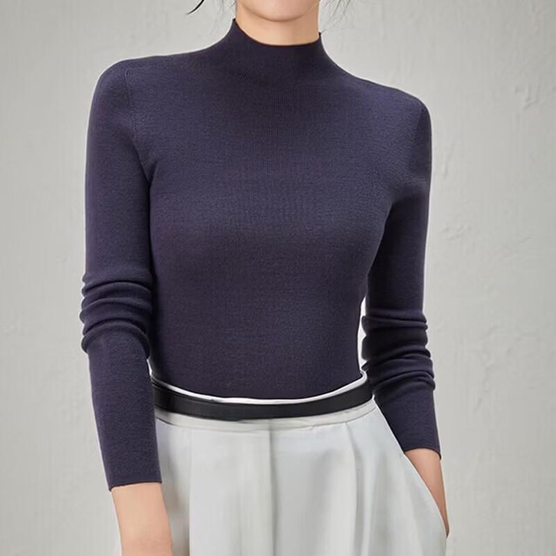 Women's Slim-Fit Mock Neck Pure Merino Wool Knit Base Layer