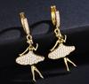 Gold Ballet Dancer Earrings for Women Elegant Crystal Ballerina Hoop Earrings Fashion Dance Jewelry Gift for Girls