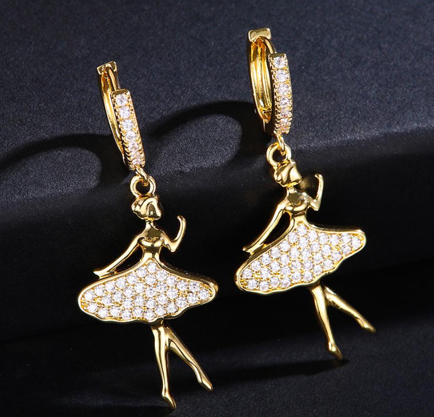 Gold Ballet Dancer Earrings for Women Elegant Crystal Ballerina Hoop Earrings Fashion Dance Jewelry Gift for Girls