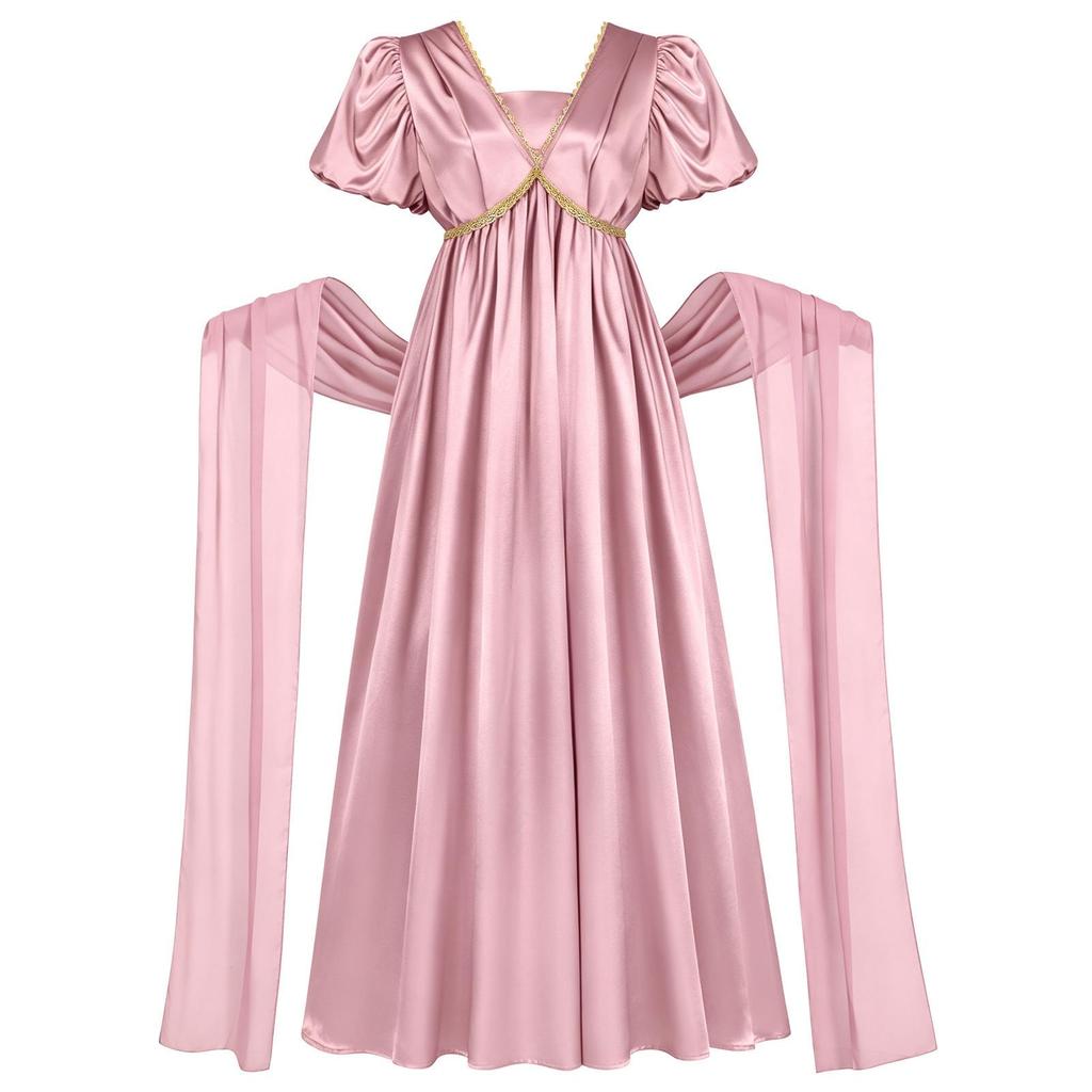 Regentenstil Kleid, elegante Ballonärmel fließender langer Rock, Damen Retro Palast Ball Kostüm, geeignet für Rollenspiele und Mottopartys