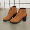 Women's Autumn High-Heeled Boots: Short, Thick-Heeled, Round-Toe Martin Style with Belt Buckles and Lace-Up Design