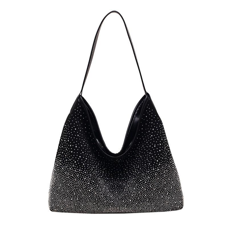 

Small Crowd Diamond-encrusted Bright Commuting One-shoulder Underarm Bag Temperament All-matching Large-capacity Hot Girl Handbag чорний