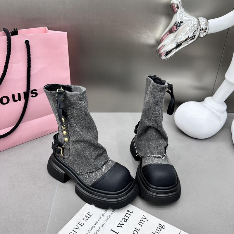 2024 New Thick-soled Women's Flat-soled Ankle Cowboy Boots Winter Fashion Gothic Fashion Trendy Motorcycle Short Boots