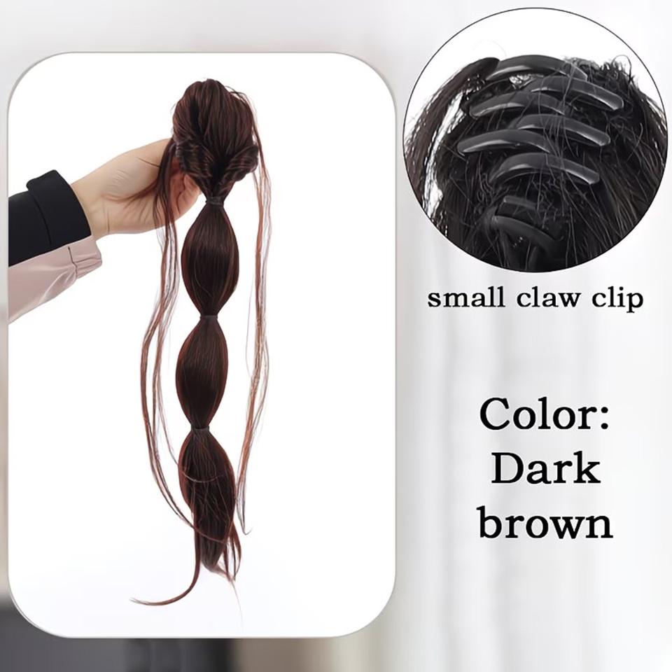 Pençe Klipsli ve Ejderha Sakallı Baloncuk Örgülü At Kuyruğu Peruk 16 İnç Düz Saçlı Baloncuk Örgülü At Kuyruklu Peruk