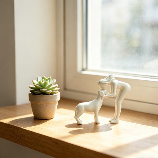 Escultura de Mujer y Perro Impresa en 3D para Mesa Figura de Mujeres Besando a un Perro para Decoración de Estante de Escritorio de Oficina en Casa