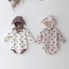Korean Style Newborn Romper + Cartoon Bodysuit + Rabbit Ear Hat Set (Autumn/Winter)