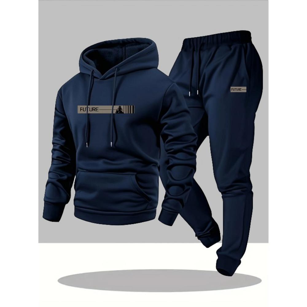 Men's Two-piece Set Casual-neck Long-sleeved Hooded Sweatshirt and Sport Pants Set Suitable for Winter and Autumn Sportswear Set