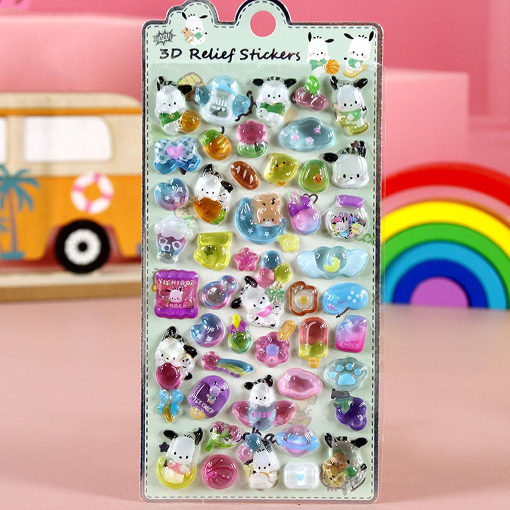 1/8Pcs 3D Relief Stickers Sanrio Hello Kitty Kuromi Cute Cartoon Crystal Sticker Handmade Diy Hand Decals Gifts