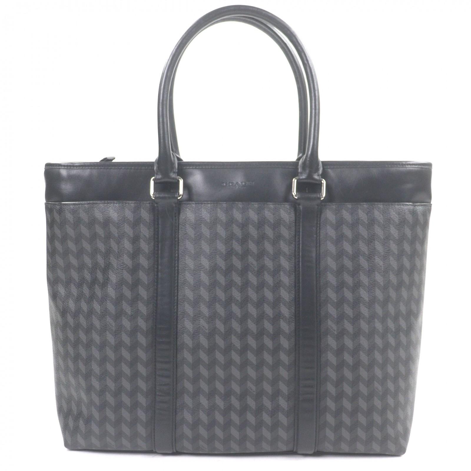 

Great COACH Briefcase All-over print 2-way shoulder bag black leather Used