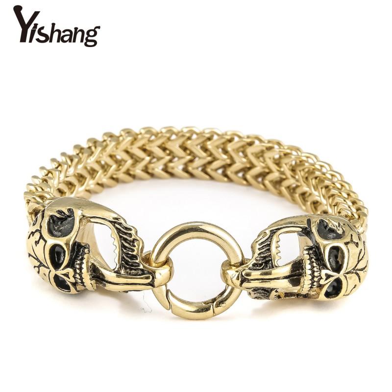 Mens Stainless Steel Skull Charm Bracelet Punk Style Titanium Bangle Fashion Accessory Jewelry